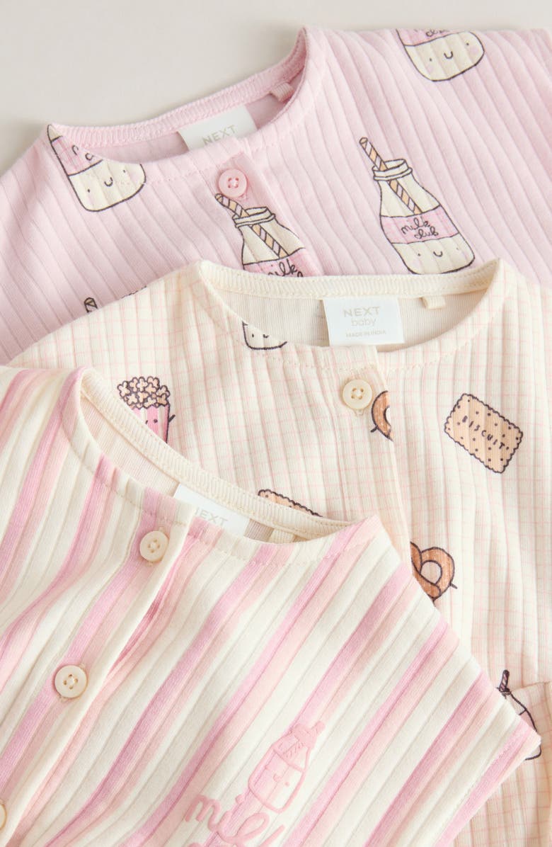 NEXT 3-Pack Milk Club Rompers, Alternate, color, Pink