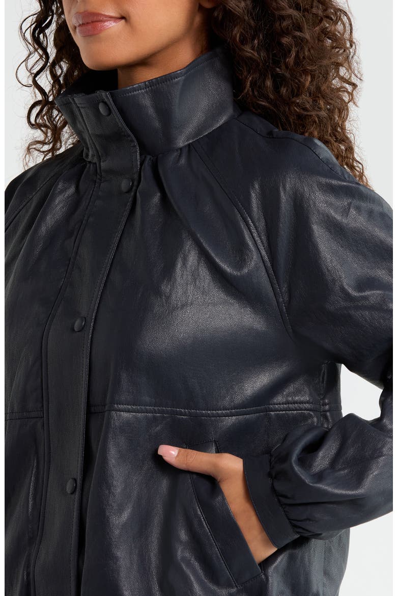 Funnel-Neck Faux Leather Balloon Bomber Jacket, Alternate, color, NAVY
