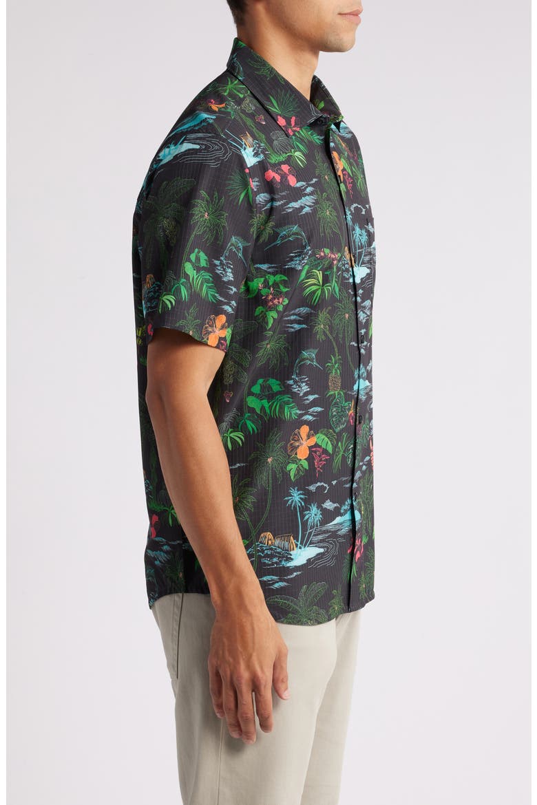 Bahama Coast Neon Shores IslandZone® Short Sleeve Performance Button-Up Shirt, Alternate, color, BLACK