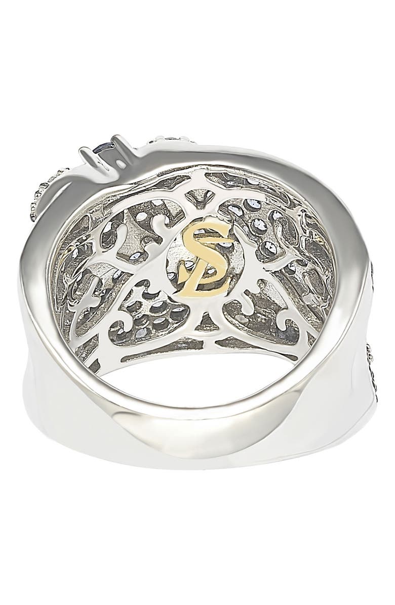 SUZY LEVIAN 18K Gold & Sterling Silver Pavé Blue & Created White Sapphire Diamond Accent Floral Band Ring - 0.02 ctw, Alternate, color, Blue