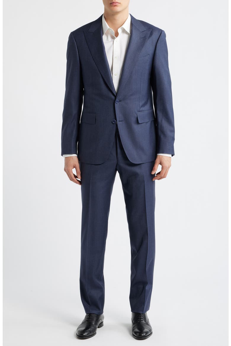 Capri Trim Fit Navy Wool & Cashmere Peak Lapel Suit, Main, color, NAVY