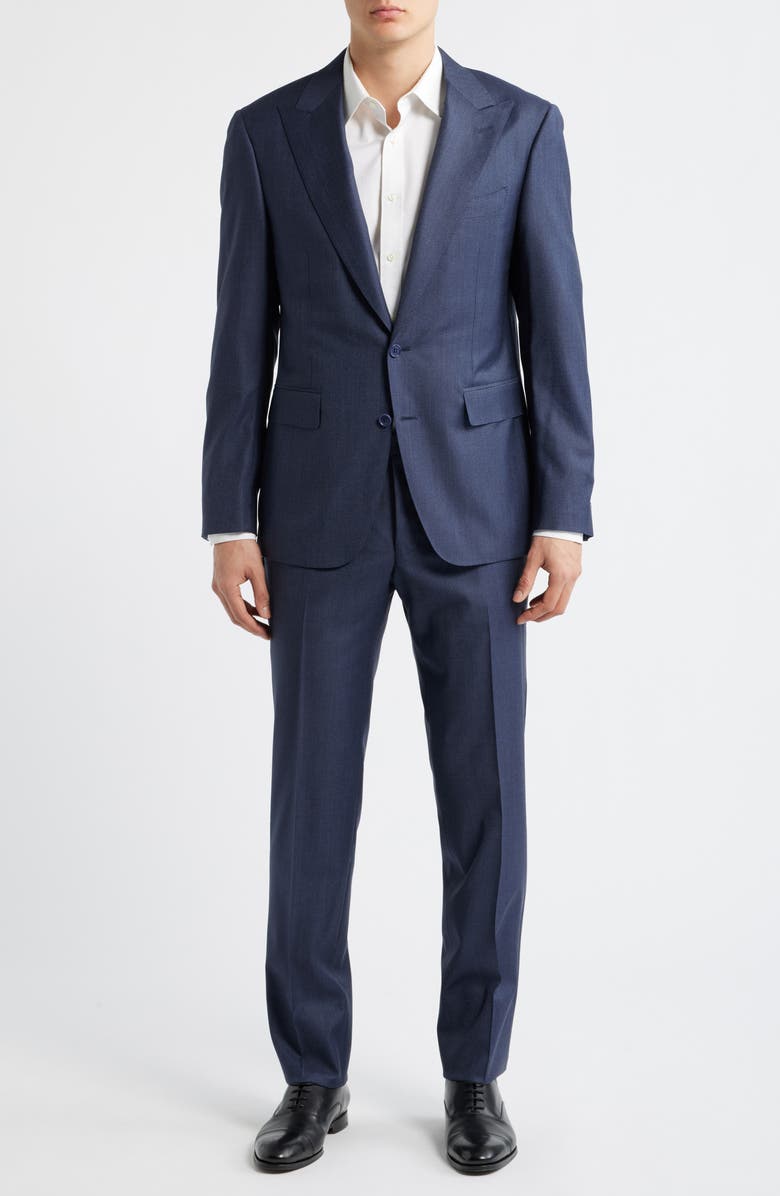 Canali Capri Trim Fit Navy Wool & Cashmere Peak Lapel Suit, Main, color, Navy