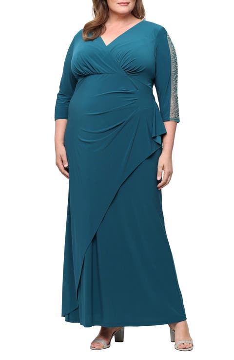 Beaded Sleeve Empire Waist Gown