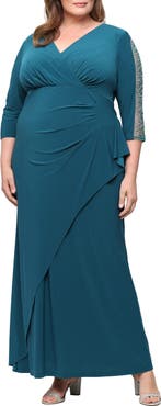 SL FASHIONS Beaded Sleeve Empire Waist Gown