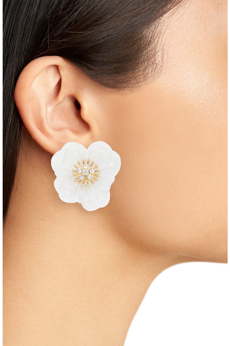 Frosted Flower Stud Earrings, Alternate, color, WHITE- GOLD