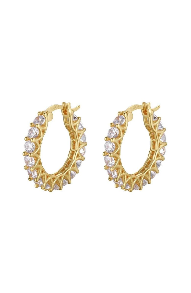 DLORIA Radiant Glamour Huggie Hoop Earrings Embellished with Sparkling Cubic Zirconia, Main, color,