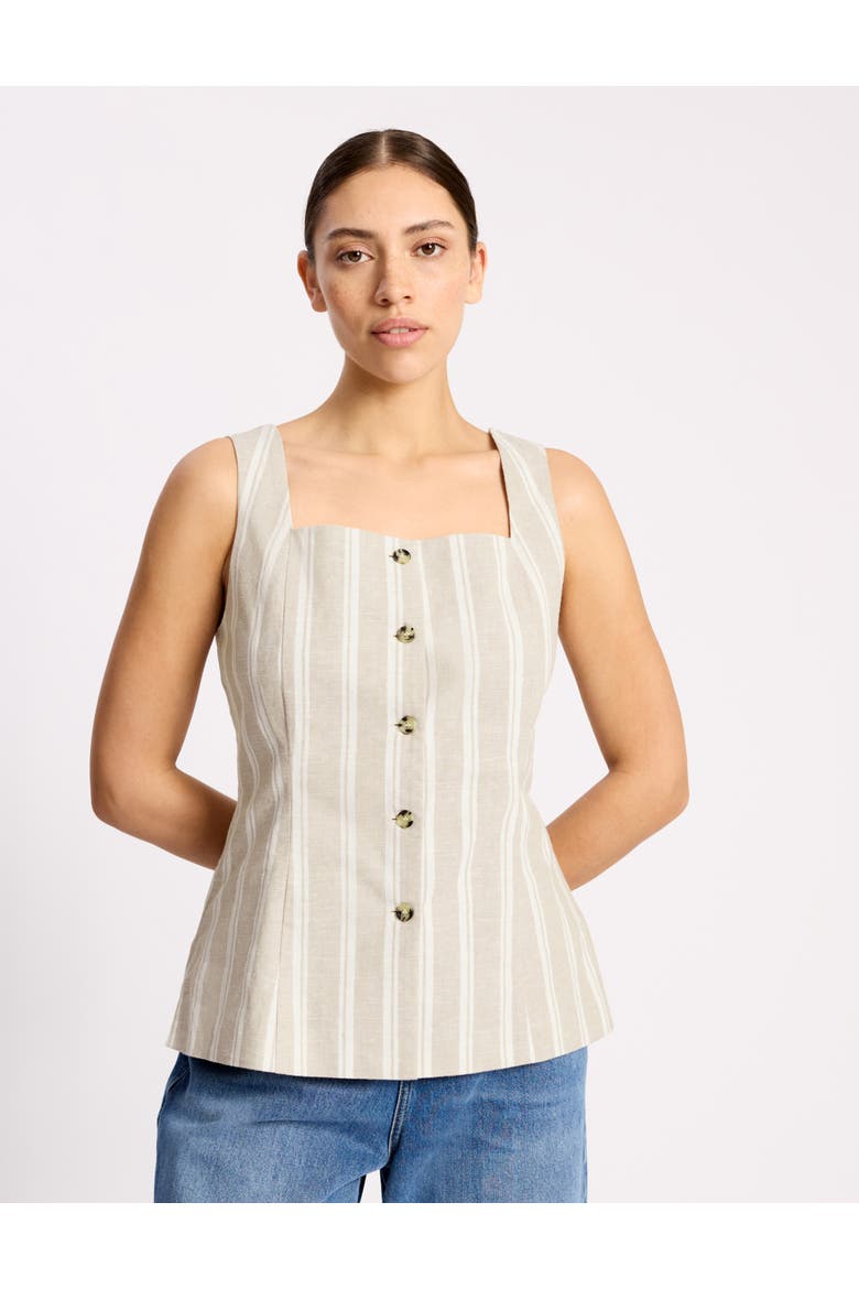Square Neck Stripe Button Top, Main, color, Cream