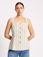 Albaray Square Neck Stripe Button Top