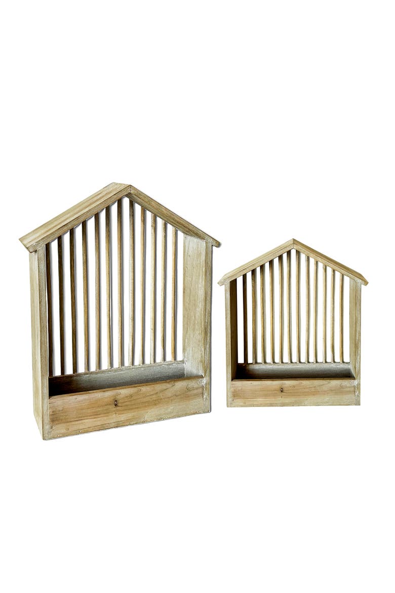 Ribbed House Shape Shelf Set of 2, Main, color, Brown