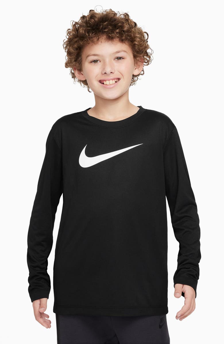 Nike Kids' Legend Dri-FIT Long Sleeve Graphic T-Shirt, Main, color, Black