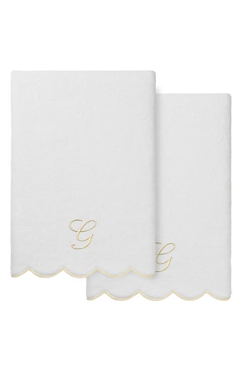 Adornia Scallop Set of 2 Monogram Bath Towels