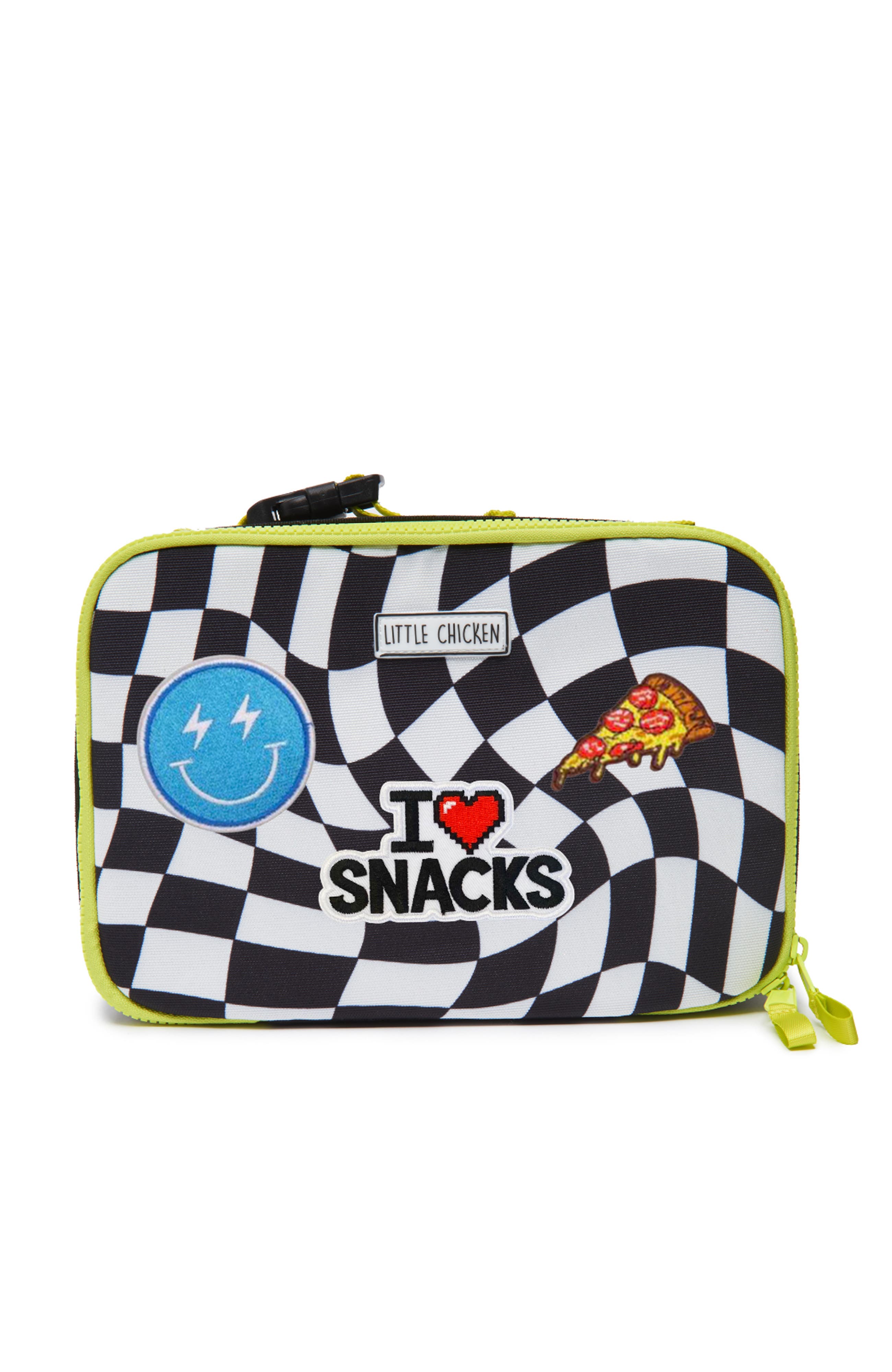Little Chicken Kids' Patched Lunchbox, Main, color, Black Checker