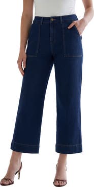 Roaman's Utility Flare Ankle Pants With Button Fly Waistband