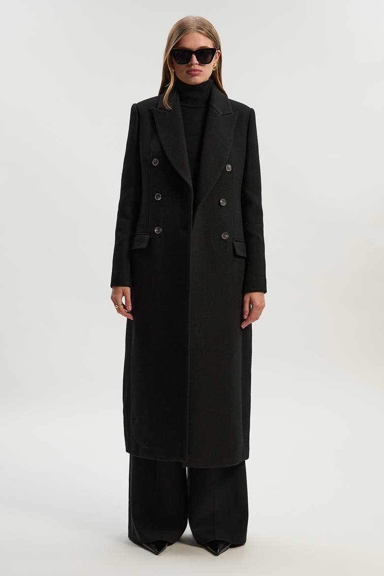 Petite Double Breasted Midi Coat, Main, color, Black