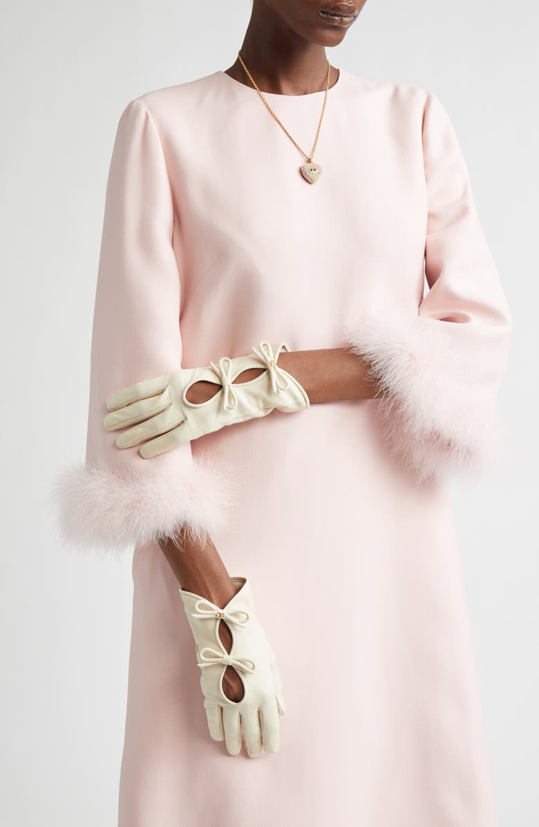 Valentino Garavani VLOGO Signature Leather Gloves, Alternate, color, Butter White/ Antique Brass