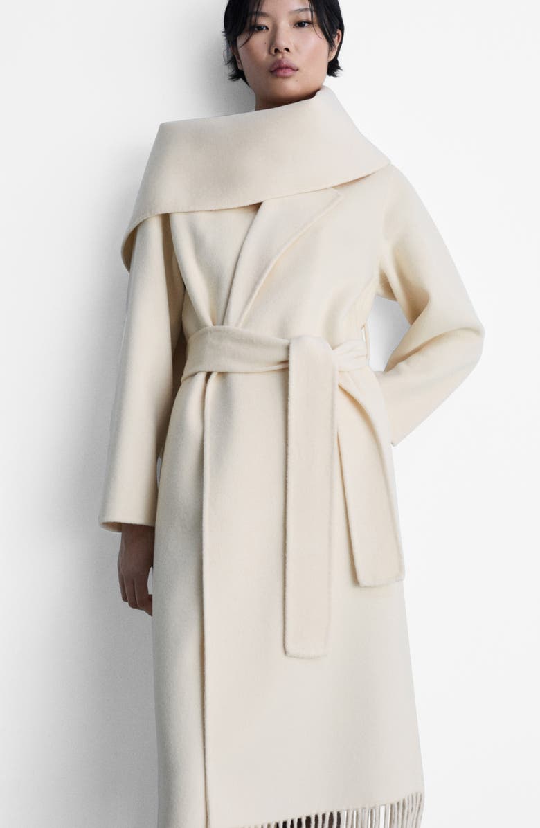 MANGO Wool Blend Fringe Hem Longline Coat, Alternate, color,