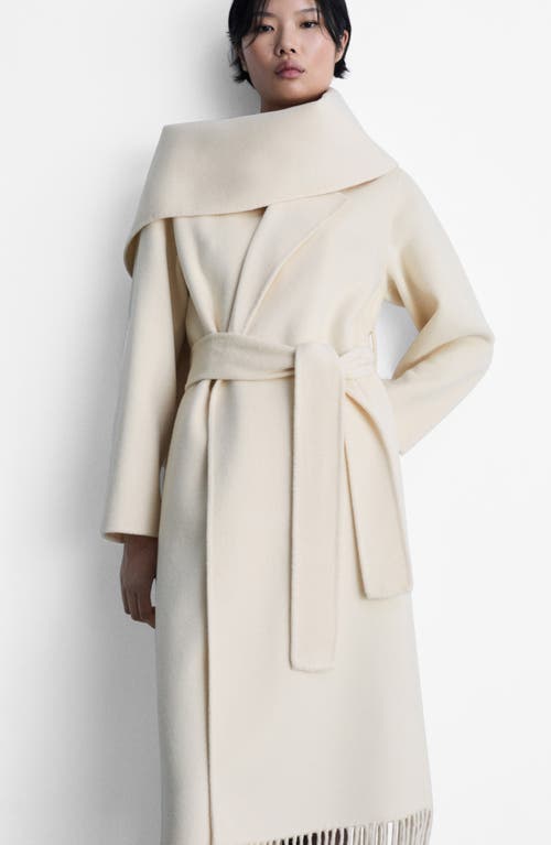 MANGO MANGO WOOL BLEND FRINGE HEM LONGLINE COAT
