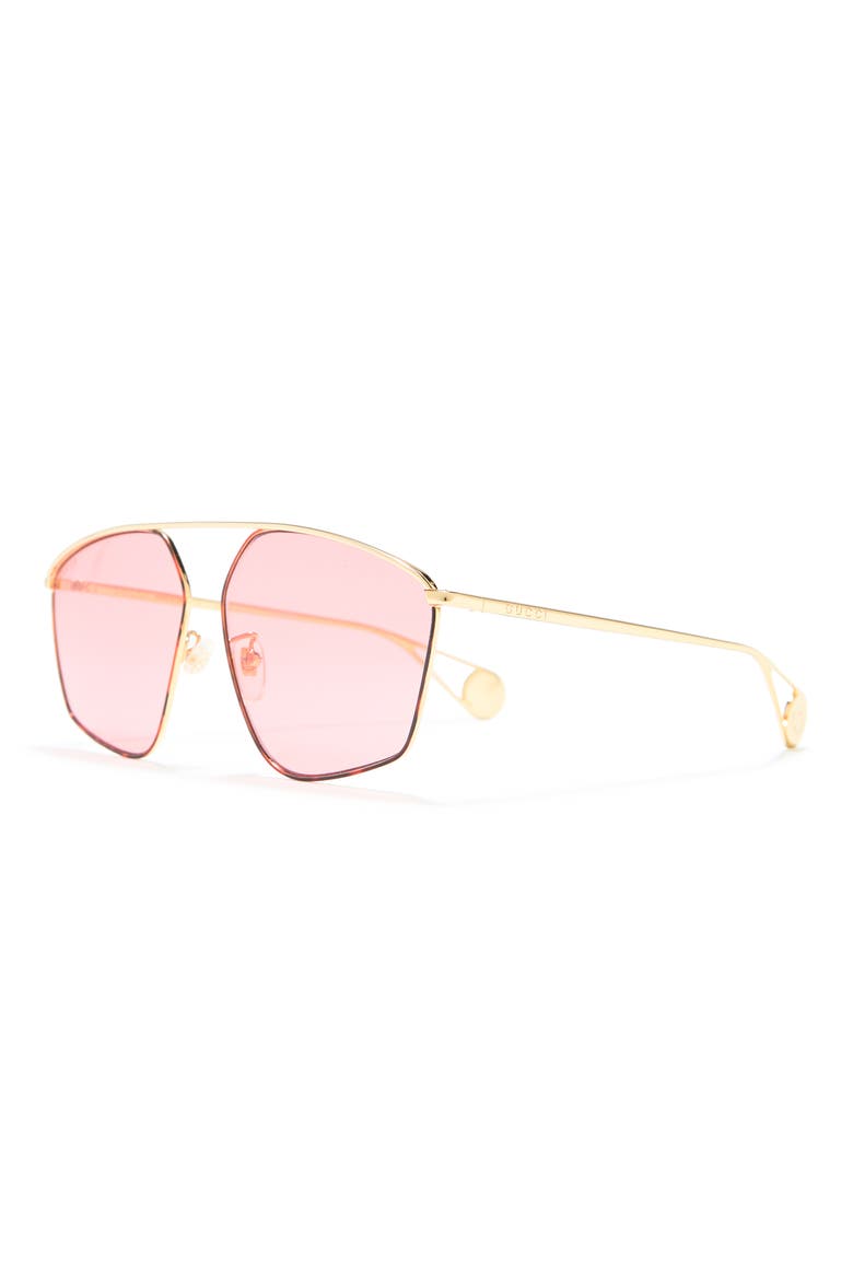 60mm Aviator Sunglasses, Alternate, color, GOLD GOLD PINK