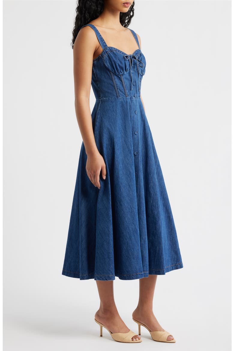 Sweetheart Neck Denim Dress, Alternate, color, MEDIUM INDIGO