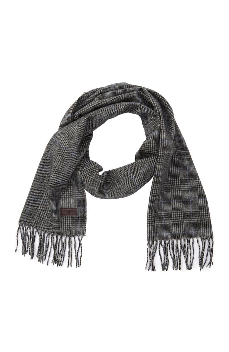 Hickey Freeman Glen Plaid Cashmere Scarf, Main, color, Grey/Black