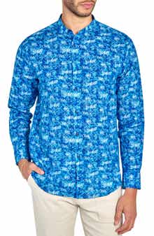 Abstract Leaf Print Mandarin Collar Shirt