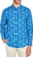 Brooklyn Brigade Abstract Leaf Print Mandarin Collar Shirt