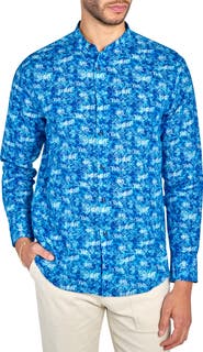 Brooklyn Brigade Abstract Leaf Print Mandarin Collar Shirt