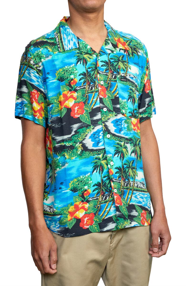 RVCA Kawela Tropical Short Sleeve Button-Up Shirt, Main, color, 