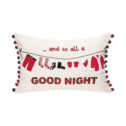 Christmas Clothesline Embroidered Throw Pillow, 14" x 22"