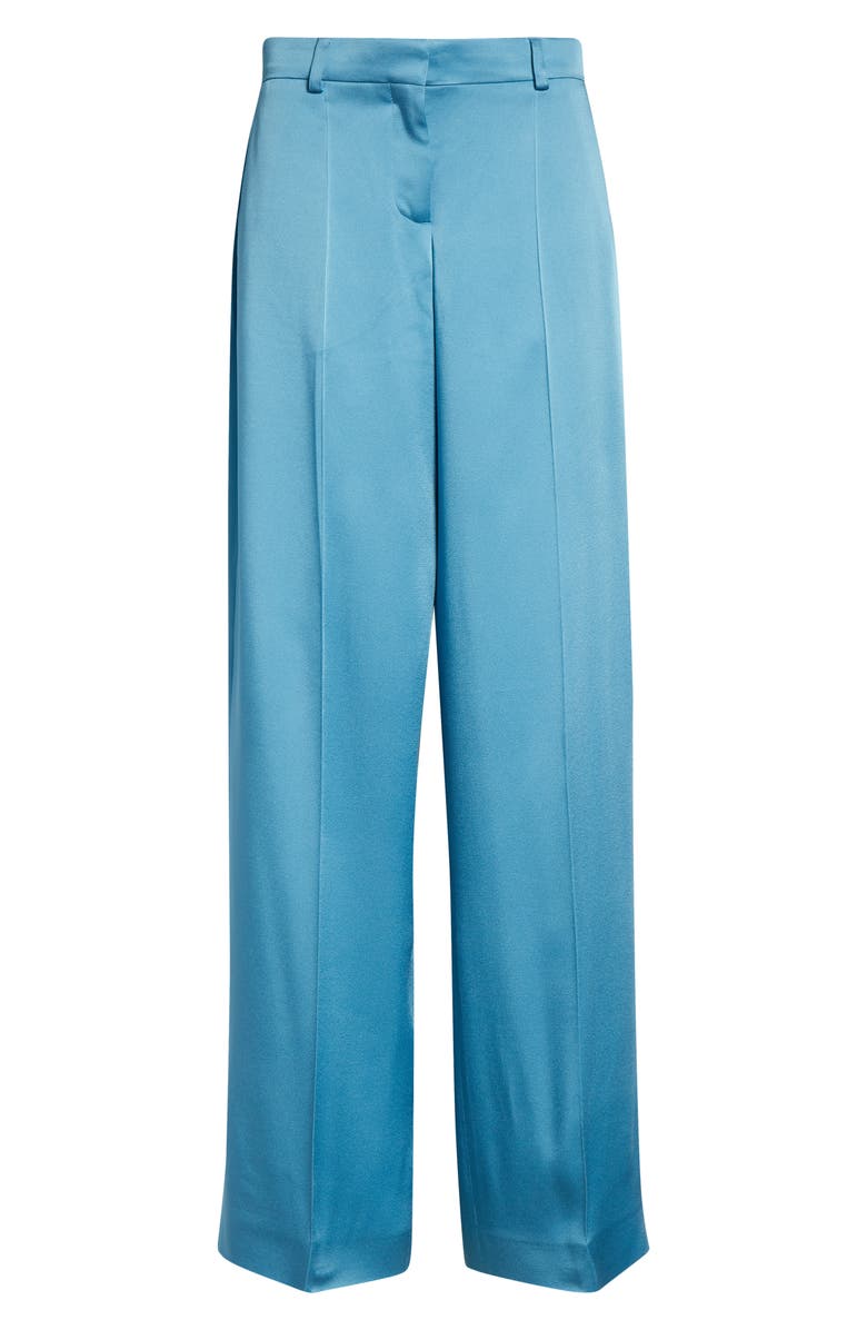 Stella McCartney Satin Straight Leg Pants, Main, color, Steel Blue