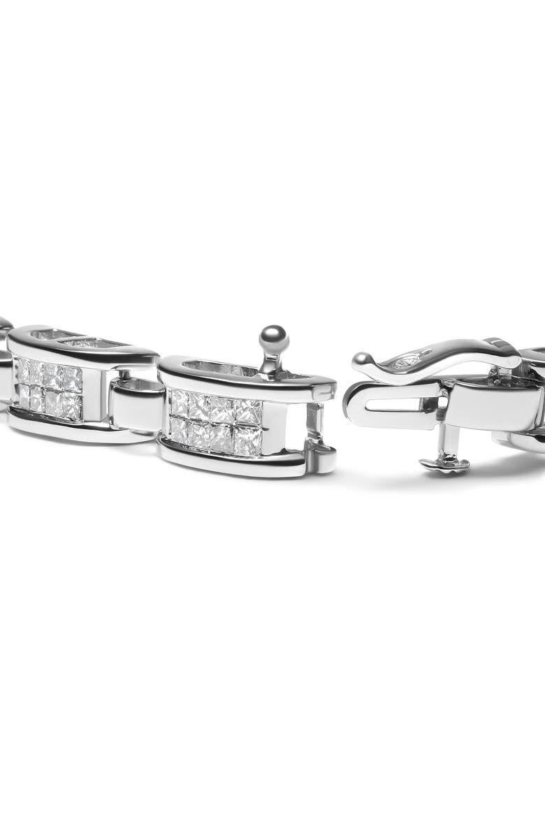 14K White Gold 3.0 Cttw Princess Diamond Link and Buckle Tennis Bracelet, Alternate, color, White