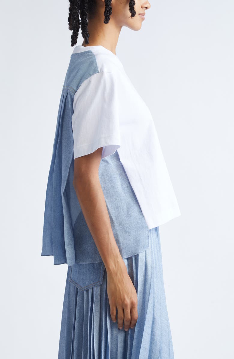 Sacai Mixed Media Jersey & Denim Pocket T-Shirt, Alternate, color, Off White/ Light Blue