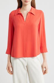 Eileen Fisher Split Neck Silk Georgette Top