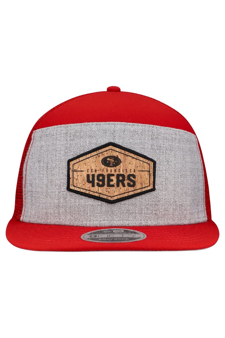 Men's New Era  Gray/Scarlet San Francisco 49ers Cork Split Panel 9FIFTY Trucker Snapback Hat, Alternate, color, Gray