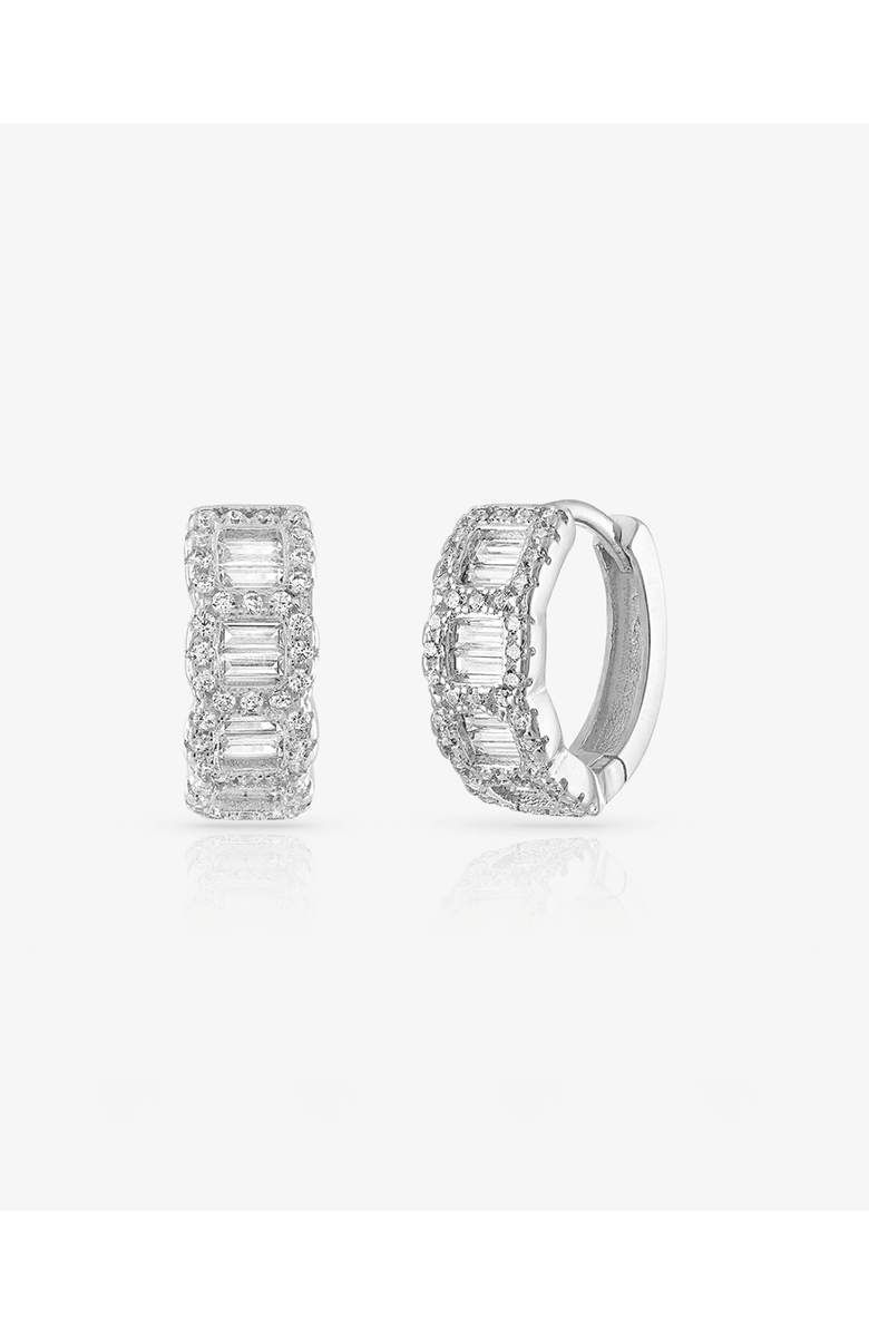 BEN ONI Baguette and Pave CZ Huggie Hoops, Main, color, Silver