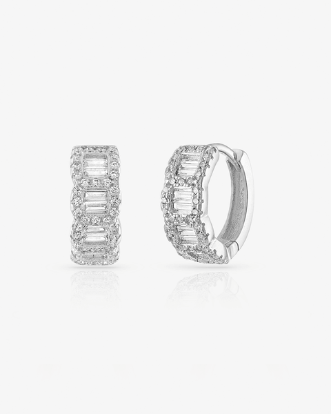 Baguette and Pave CZ Huggie Hoops