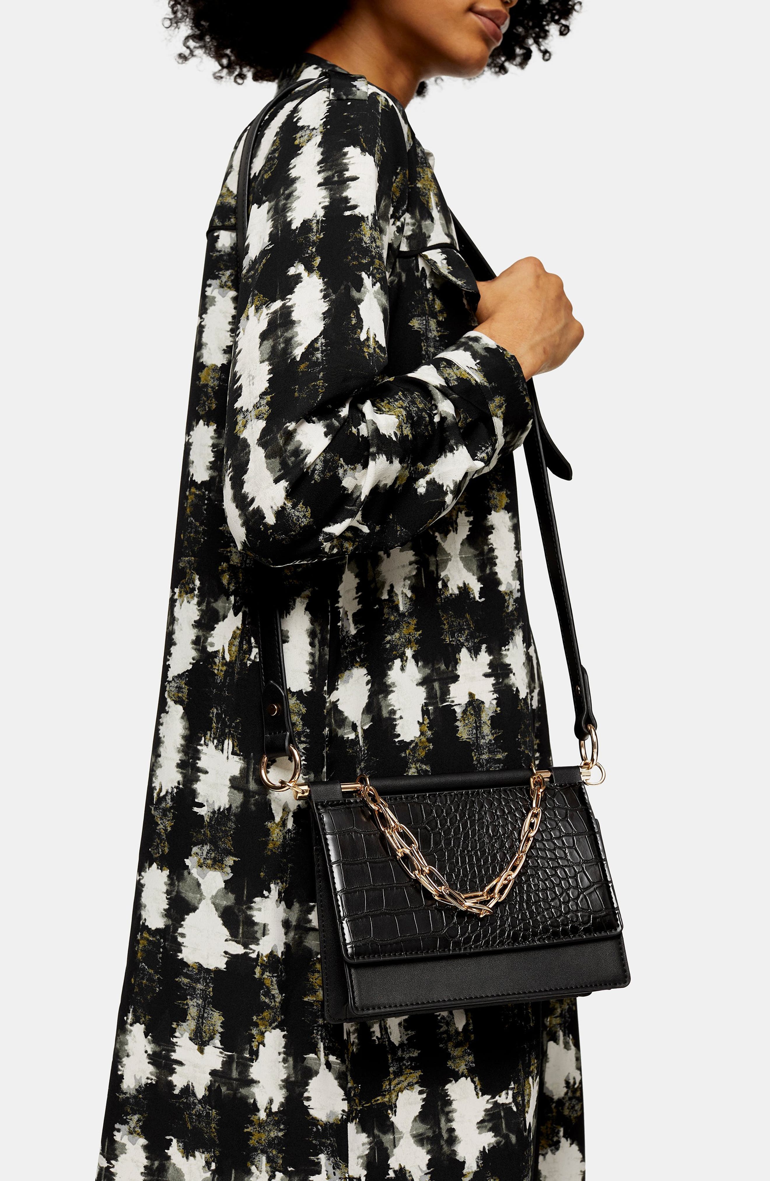 Topshop Tropic Chain Faux Leather Shoulder Bag, Alternate, color, 