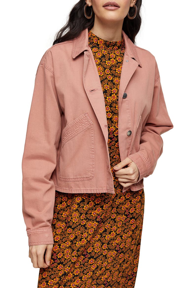 Boxy Crop Shirt Jacket, Main, color, PINK