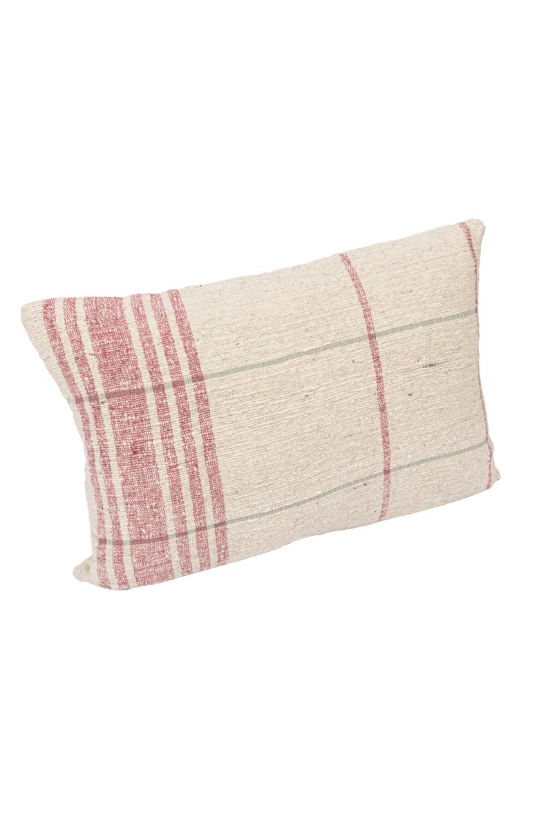Storied Home 24 Inches Woven Cotton Slub Lumbar Pillow with Grid Pattern, Main, color, Natural