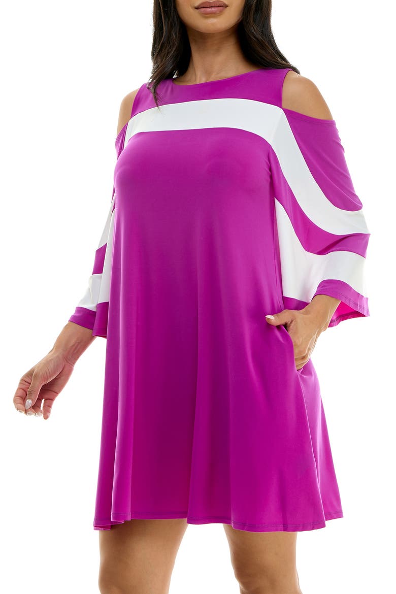 Ity Stripe Cold Shoulder Dress, Alternate, color, VIBRANT VIOLET/IVORY