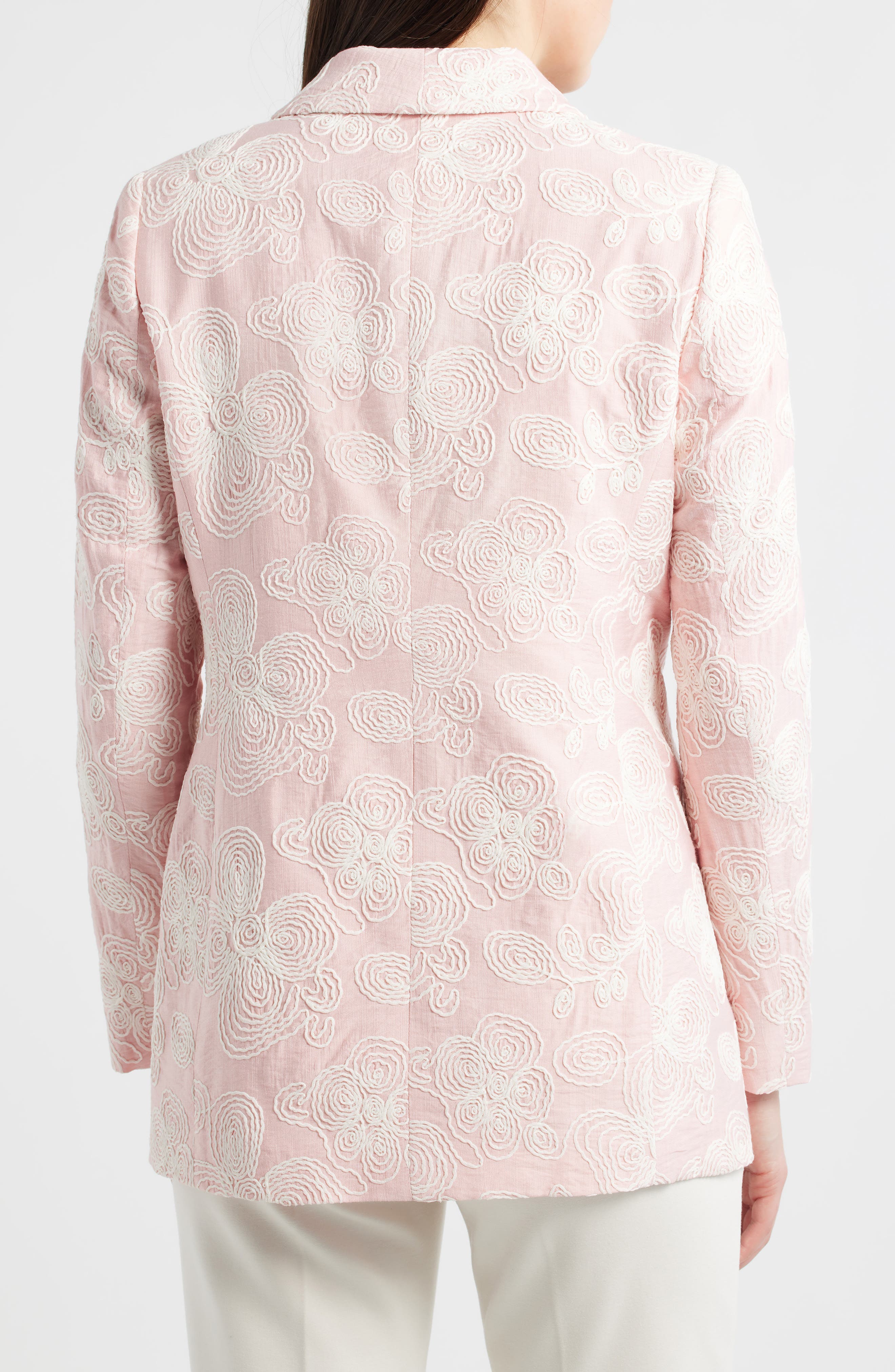 Floral Embroidered Open Front Shawl Collar Blazer - image 2