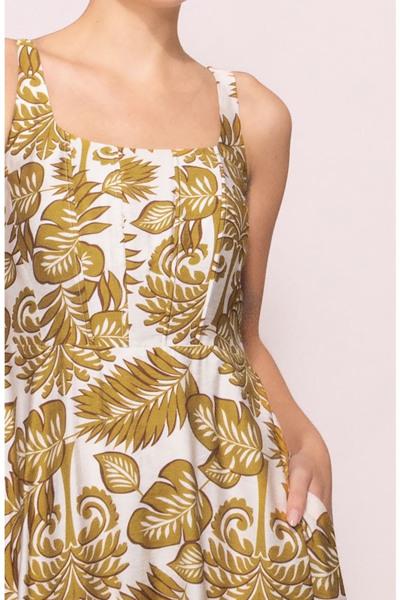 Sleeveless Fit & Flare Midi Dress, Alternate, color, OLIVE LEAF PRINT