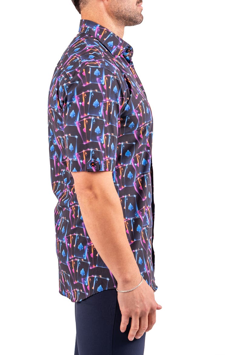 Galileo Resistance0346 Black Ace Print Short Sleeve Cotton Button-Up Shirt, Alternate, color, BLACK