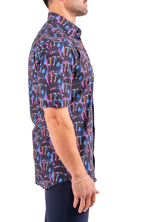 Maceoo Galileo Resistance0346 Black Ace Print Short Sleeve Cotton Button-up Shirt