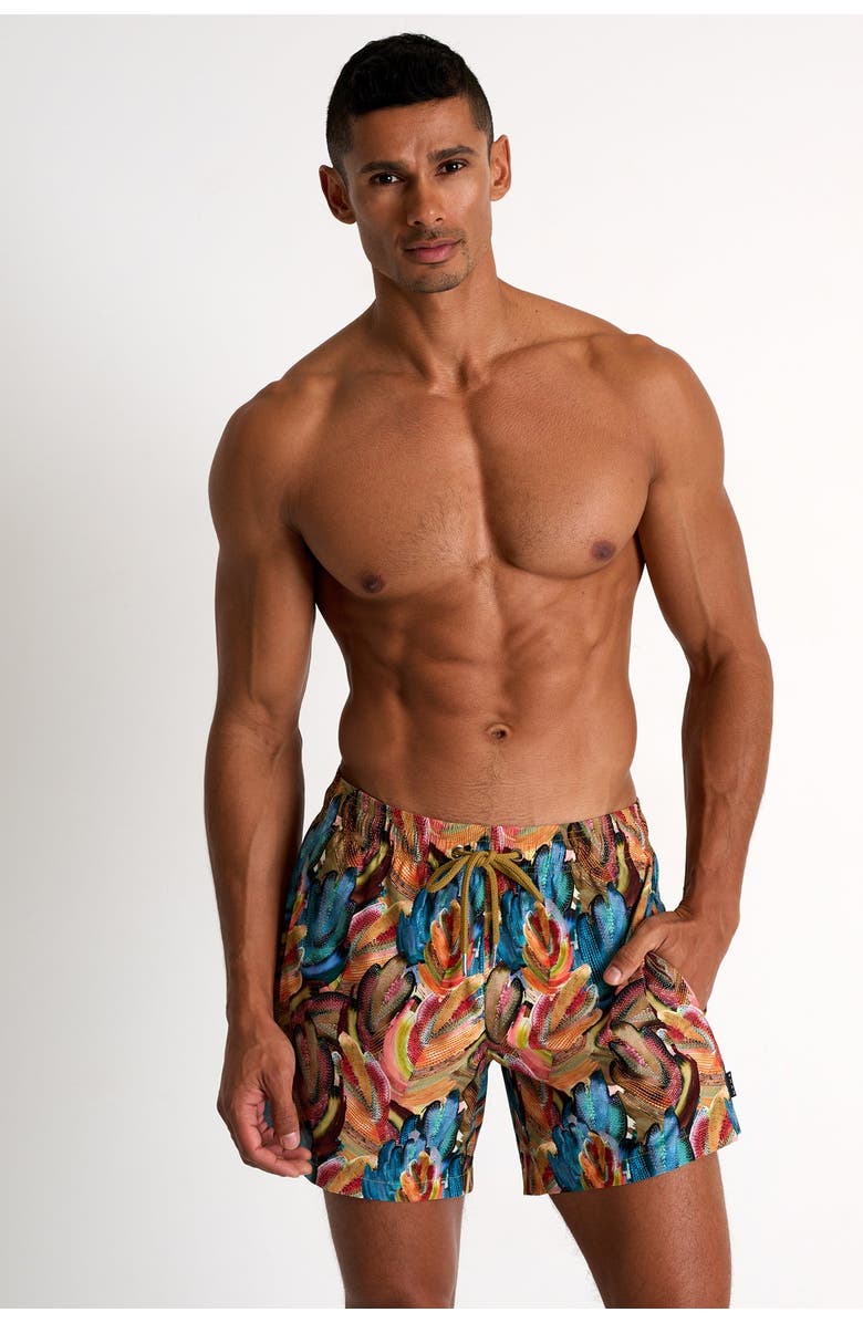 SHAN Classic fit stretch swim trunks, Main, color, Print