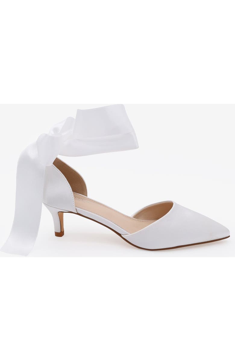Kailee P Farah Satin Pointy Toe Kitten Low Heel with Wrapped Satin Ribbon Tie, Alternate, color, White