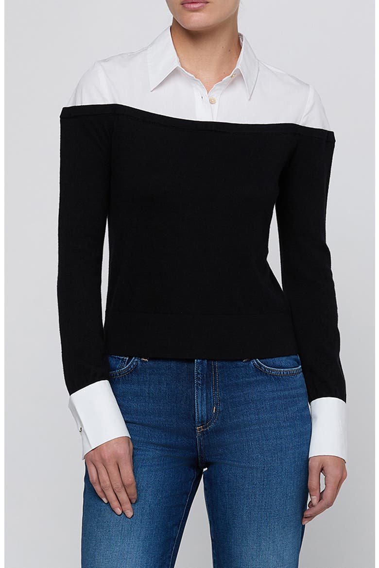 Mathilde Mixed Media Long Sleeved Top, Main, color, BLACK/ WHITE