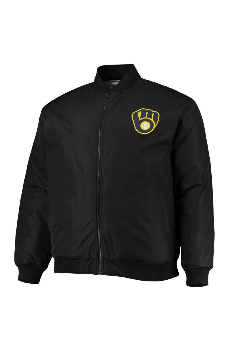 PROFILE Men's White/Black Milwaukee Brewers Reversible Satin Full-Zip Jacket, Alternate, color,