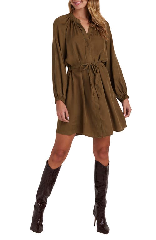 Bella Dahl Long Sleeve Belted Satin Shirtdress in Basil Green 