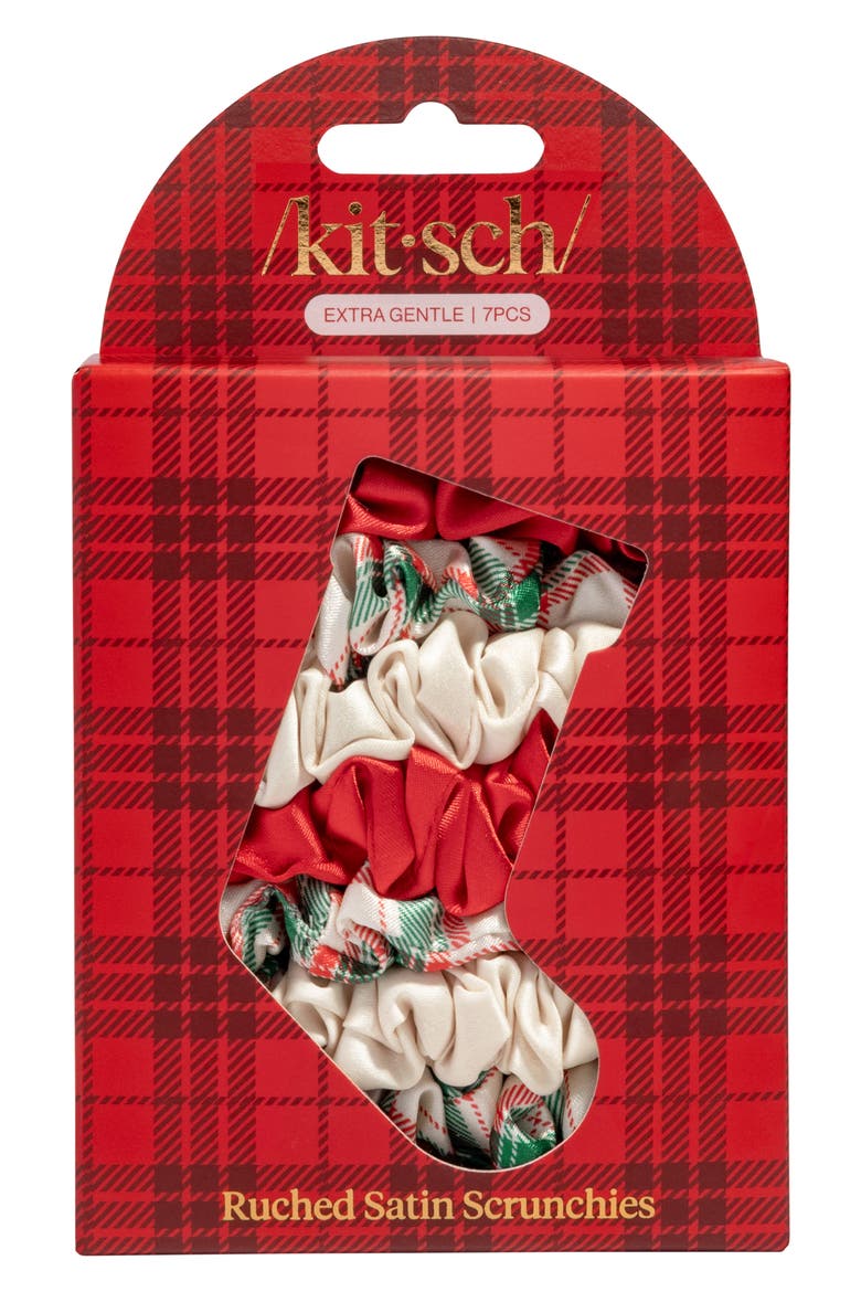 Holiday Ruched Satin Scrunchies, Alternate, color, HOLIDAY